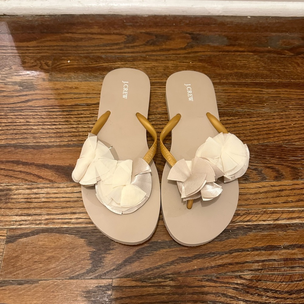J. Crew Cream and White Sandals with Flower Decoration